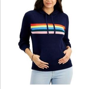 Style & Co petite crew neck long sleeve striped hoodie